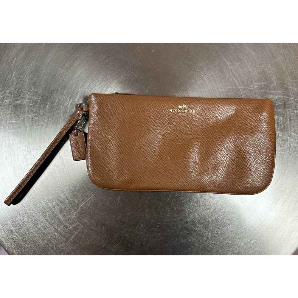 COACH CROSSGRAIN LEATHER LARGE CORNER ZIP WRISTLET POUCH WALLET CLUTCH